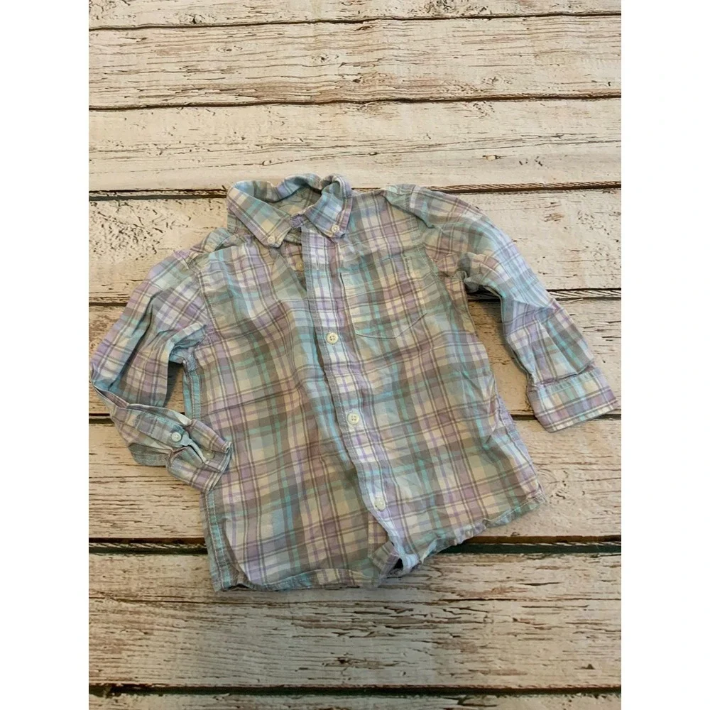 Gymboree Toddler Boys 2T Plaid Button Down Shirt Purple Blue White Long Sleeve